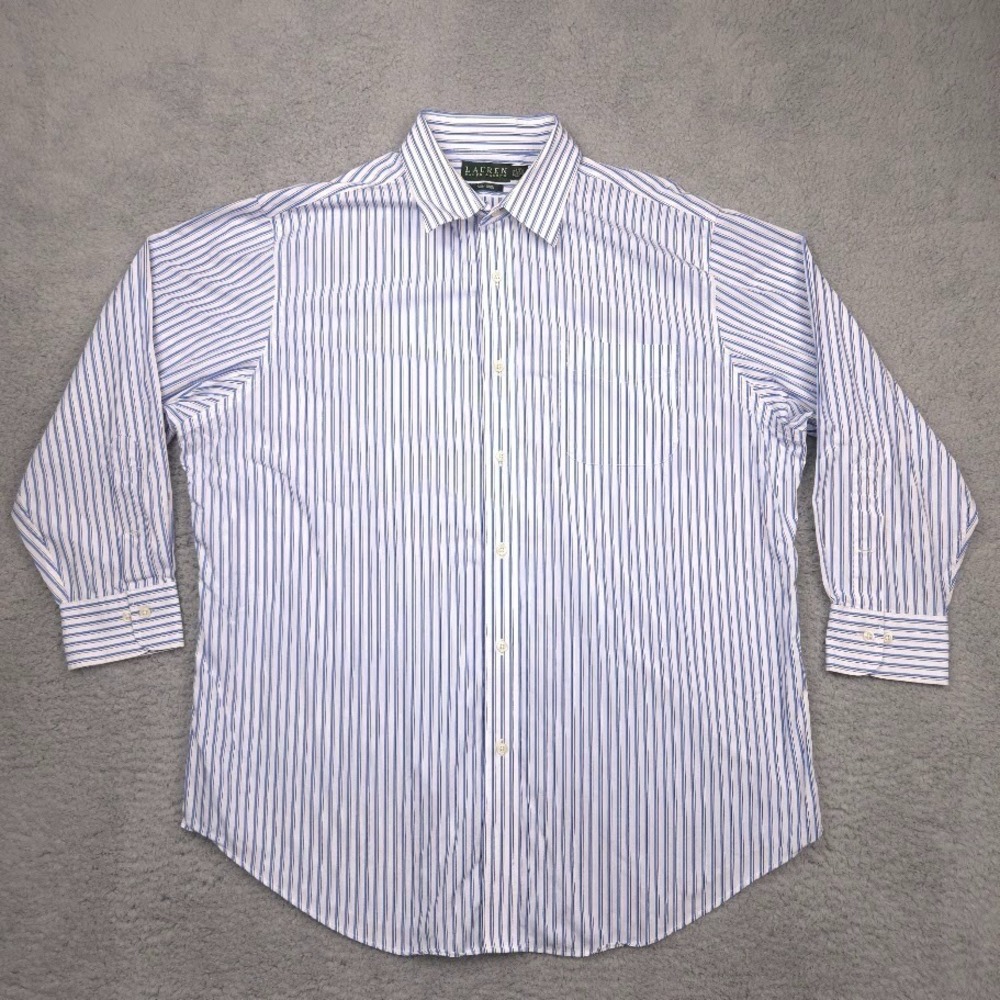Lauren Ralph Lauren Dress Shirt Mens 17.5 34/35 Blue White Stripe Long Sleeve